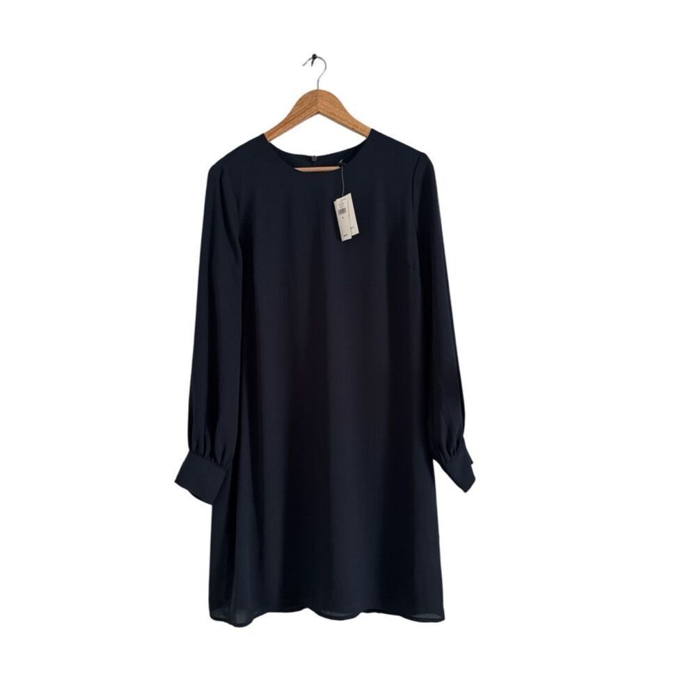Banana Republic Black Long-Sleeve Midi Shift Dress